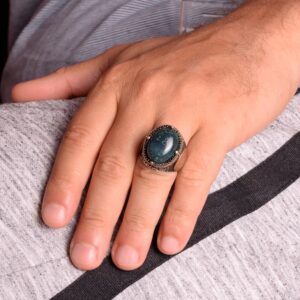 Davud Yıldızı Yüzüğü, Doğal Yeşil Kan Taşı Yüzüğü - 925 Ayar Gümüş Yüzük Erkekler İçin - Görsel 6