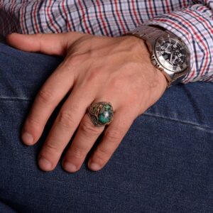 Gerçek Doğal Arizona Turkuaz Taş Yüzük - 925 Ayar Gümüş Erkek Yüzük - Görsel 3