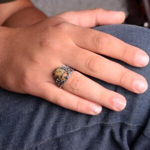 Gerçek Doğal Arizona Turkuaz Taş Yüzük, Erkekler İçin Hediye, 925 Ayar Gümüş Yüzük, Minimalist Yüzük (Model-10) - Görsel 3