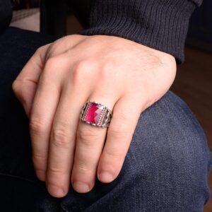 925 Ayar Gümüş Erkek Yüzük - Doğal Yakut Taşlı - Lüks ve Şık Kırmızı Değerli Taş Yüzük - Görsel 6