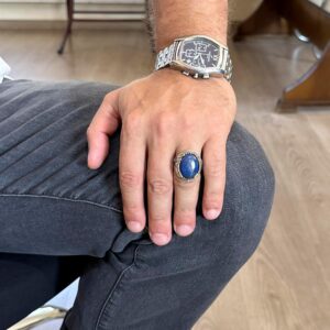 Gerçek Doğal Taş Yüzük - 925 Ayar Gümüş El Yapımı Yüzük (Lapis Lazuli) - Görsel 3