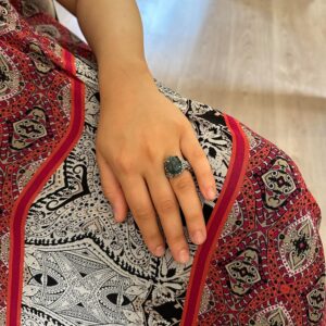 Gerçek Doğal Zümrüt Taşlı Vintage Bohem Tasarım Gümüş Kadın Yüzüğü - Görsel 3