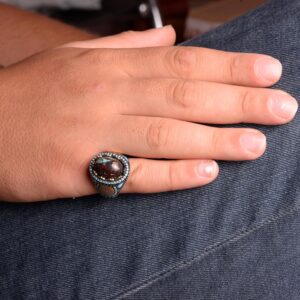 Gerçek Doğal Arizona Turkuaz Taş Yüzük, Minimalist Yüzük, 925 Ayar Gümüş Erkek Yüzük - Görsel 3