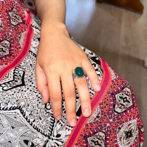 Gerçek Doğal Yeşim Taşlı Vintage Bohem Tasarımlı Gümüş Kadın Yüzüğü - Görsel 3