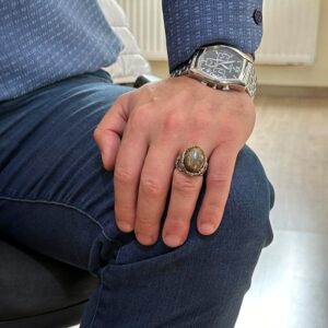 El Yapımı Gerçek Doğal Bronzit Taş Yüzük, Denizci Çapa Yüzüğü, 925 Ayar Katı Gümüş Erkek Yüzüğü - Görsel 3