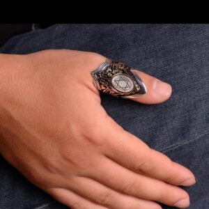 Okçular Yüzüğü, Davut Yıldızı Yüzüğü, İslami Başparmak Gümüş Erkek Yüzüğü, 925 Ayar Gümüş Yüzük (Ayarlanabilir) - Görsel 3