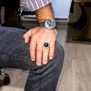 Erkekler için 925 Ayar Gümüş Yüzük, Doğal Yıldız Garnet Taşı - Yunan Desen Tasarımı - Görsel 3