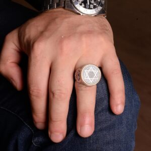 Davud Yıldızı Yüzüğü, Tılsım Yüzüğü, 925K Gümüş Erkek Yüzüğü - Görsel 3