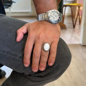 Gerçek Doğal Taş El Yapımı Yüzük - 925 Ayar Gümüş El Yapımı Yüzük - Şık Farklı Yüzük (Sedef) - Görsel 3