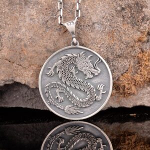 925 Ayar Katı Gümüş Kolye, Ejderha Gümüş Kolye, Erkekler İçin Ejderha Kolyesi - Görsel 2
