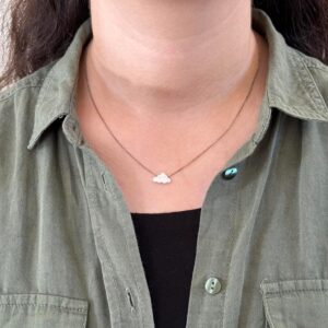 Sterling Gümüş Altın Kaplama Zincir Kolye - Yapay Opal Taşı Bulut Kolye - Görsel 3