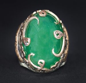 Doğal Jade Taşlı Yüzük - Orta Doğu Desenli Erkek Yüzüğü - 925 Ayar Saf Gümüş Tasarım - Görsel 3