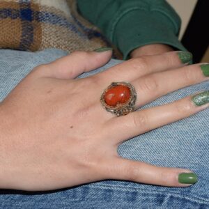 Gerçek Doğal Kan Taşlı Yüzük, Erkekler İçin Minimalist Yüzük, 925 Ayar Gümüş Yüzük - Görsel 6