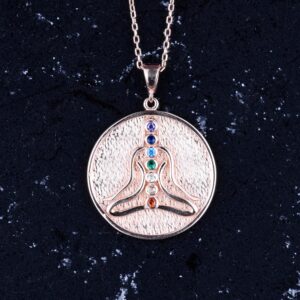 925 Ayar Gümüş Chakra Kolye, Rose Altın Kaplama Yoga Kolyesi, Meditasyon Takısı, Chakra - Görsel 4