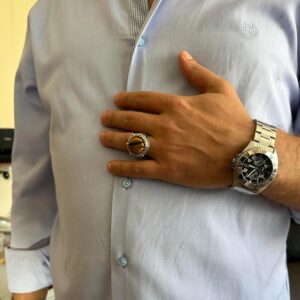 Gerçek Doğal Taş El Yapımı Yüzük - 925 Ayar Gümüş Yüzük (Kaplan Gözü) - Görsel 3