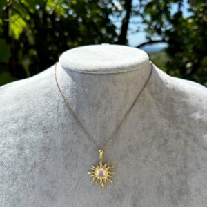 Gerçek Doğal Aytaşı Taşlı Gümüş Kolye, Altın Kaplama Güneş Süsleme, Şık El Yapımı Takı - Görsel 3