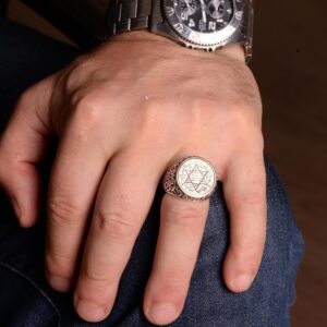 David Yıldızı Yüzüğü, Süleyman Yüzüğü, Şık Yüzük, 925 Ayar Gümüş Erkek Yüzüğü (Özelleştirilebilir) - Görsel 3