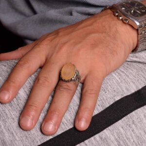 Gerçek Doğal Kehribar Taşı, Gerçek Doğal Taş, 925 Ayar Gümüş Erkek Yüzük - Görsel 3