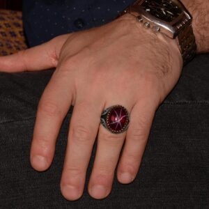 Gerçek Doğal Yıldız Yakutu Taşlı Yüzük, Vintage Yüzük, 925 Ayar Gümüş Yüzük - Görsel 3