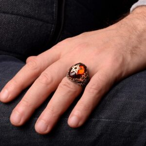 Yıldız Yüzük, Mühür Yüzük, 925 Ayar Gümüş Erkek Yüzük, El Yapımı Yüzük - Görsel 8