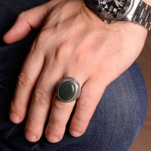 Gerçek Doğal Kan Taşı Yüzük, El Yapımı Yüzük, İslami Yüzük, 925 Ayar Gümüş Yüzük - Görsel 5