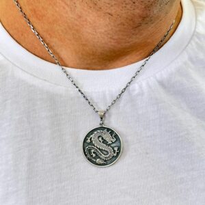 925 Ayar Katı Gümüş Kolye, Ejderha Gümüş Kolye, Erkekler İçin Ejderha Kolyesi - Görsel 3