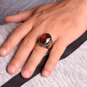 David Yıldızı Yüzüğü, Yapay Taş Yüzük, 925 Ayar Gümüş Süleyman Yüzüğü (Yapay Granat Taşı) - Görsel 4