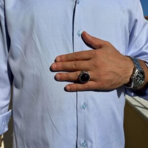 Gerçek Doğal Taş El Yapımı Yüzük - 925 Ayar Gümüş Yüzük (Oniks) - Görsel 3