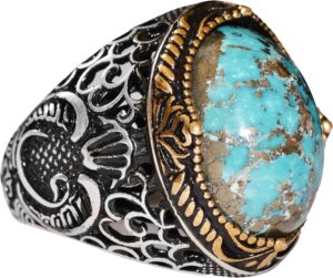 El Yapımı Sterlin Gümüş Erkek Yüzük | Doğal Turkuaz Taşı | Cesur ve Toprak Tonlarında Tasarım - Görsel 1