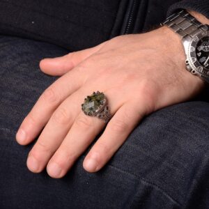 925 Ayar Gümüş Yüzük, Gerçek Doğal Jade Prehnit Taş Yüzük, El Yapımı Yüzük - Görsel 7