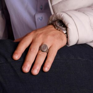 925 Ayar Gümüş İslami Erkek Yüzük - Süleyman Mühürü Oymalı Yüzük - El Yapımı Vintage Büyük Yüzük - Görsel 3