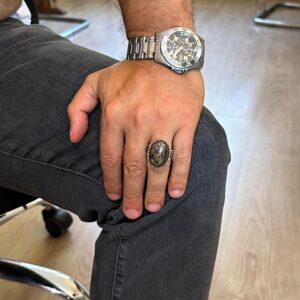 Gerçek Doğal Taş Yüzük - 925 Ayar Gümüş Büyük Yüzük - El Yapımı Yüzük (Bronzit) - Görsel 3