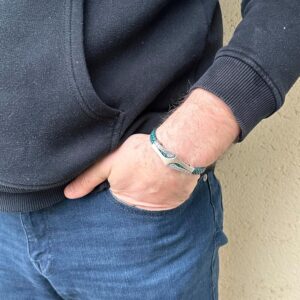 925 Ayar Gümüş Örgü Deri Bilezik - Erkekler İçin El Yapımı Bilezik - Görsel 4