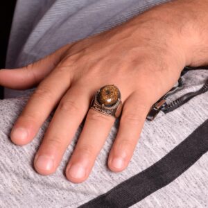 925 Ayar Katı Gümüş Erkek Yüzük, Bronzit Taşlı Yüzük, Davud Yıldızı Yüzüğü - Topraklama Gücü Tasarımı - Görsel 3