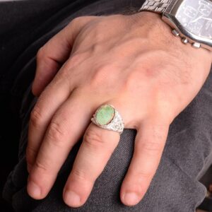 Gerçek Doğal Arizona Turkuaz Taş Yüzük, Erkekler İçin Hediye, 925 Ayar Gümüş Yüzük, Minimalist Yüzük (Stil-1) - Görsel 3