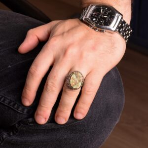 Gerçek Doğal Arizona Turkuaz Taşı Erkek Yüzüğü, El Yapımı Yüzük, 925 Ayar Gümüş Yüzük - Görsel 6