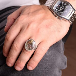 El yapımı Doğal Arizona Turkuaz Taşlı Yüzük - 925 Ayar Gümüş İslami Yüzük Erkekler İçin - Özel Yüzük - Görsel 3