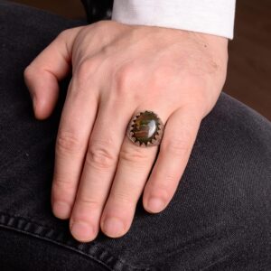 Gerçek Doğal Kan Taşı Yüzük, Erkek Yüzüğü, 925 Ayar Gümüş Yüzük, kırmızı - Görsel 6