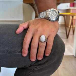 Gerçek Doğal Taş El Yapımı Yüzük - 925 Ayar Gümüş El Yapımı Yüzük - Şık Yüzük (Ay Taşı) - Görsel 3