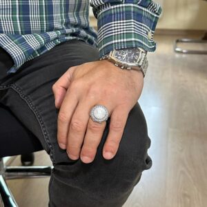 Doğal Taş Yüzük - 925 Ayar Katı Gümüş El Yapımı Erkek Yüzüğü (Ay Taşı) - Görsel 3