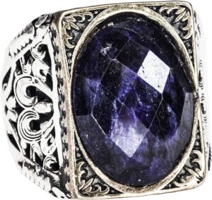 Yapay Lacivert Safir Taş Yüzük, 925 Ayar Gümüş Yüzük - Görsel 1