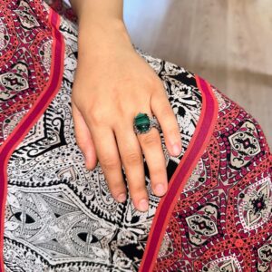 Gerçek Doğal Malakit Taşlı Vintage Boho Tasarımlı Gümüş Kadın Yüzük - Görsel 3