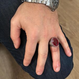 Erkekler için Gümüş Yüzük - Oluşturulmuş Paraiba Taşı - Görsel 7