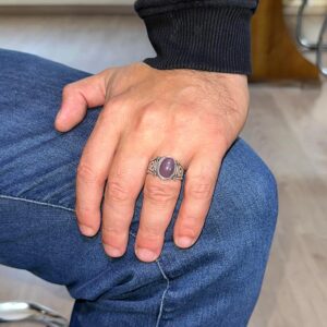 El Yapımı 925 Ayar Gümüş Erkek Yüzük Doğal Etiyopya Opal Taşı - Labirent Tasarımı - Görsel 3