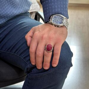 Denizci Çapa Gümüş Yüzük, Doğal Taş Yüzük, 925 Ayar Sterlin Gümüş Yüzük (Yakut) - Görsel 3