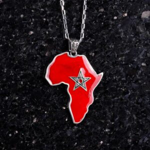 925 Ayar Katı Gümüş Harita Kolye (Fas) ile Kablo Zincir - Görsel 4