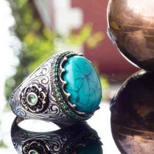 Ateş Mavisi Taşlı Gümüş Erkek Yüzük, Kral Yüzüğü - Görsel 6