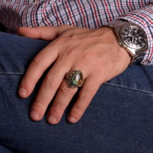 925 Ayar Gümüş Yüzük, Gerçek Doğal Arizona Turkuaz Taşı Yüzük - Görsel 3