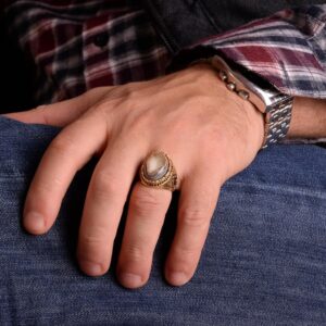 Gerçek Doğal Drusy Kuvars Taşı Yüzük, 925 Ayar Gümüş Erkek Yüzük - Görsel 3