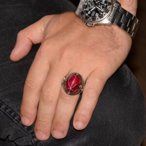 Gerçek Doğal Star Ruby Taşlı Yüzük, Sultan Yüzüğü, El Yapımı Kral Yüzüğü, 925 Ayar Gümüş Yüzük Erkekler İçin - Görsel 3